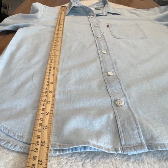 LEVIS Boyfriend Fit Blue Coconut Tree Embroidered Back Button Down LS Shirt Sz S - Picture 9 of 9